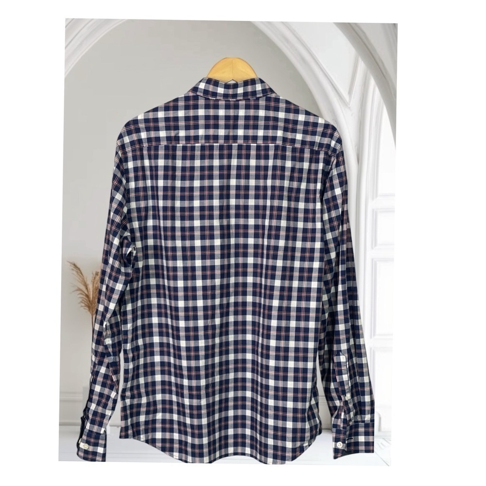 Banana Republic factory Organic Cotton untucked Fit Blue plaid shirt L - Picture 5 of 7